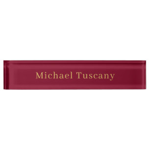 Burgundy Gold Professional Trendy Minimalist Text Nameplate