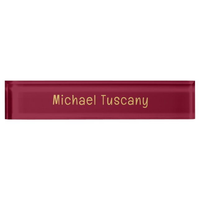 Burgundy Gold Professional Trendy Minimalist Text Nameplate (Front)