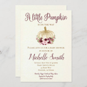 Burgundy Gold Pumpkin Boho Baby Shower Invitation