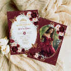 Burgundy Gold Quinceañera Flowers Butterfly Photo