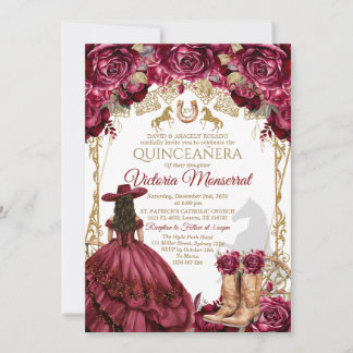 Burgundy Gold Quinceañera Invitation