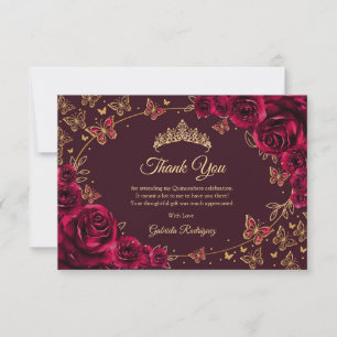 Burgundy Gold Quinceanera Thank You Card