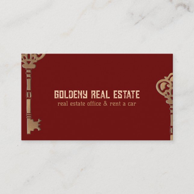 Burgundy Gold Real Estate Key Business Card (Front)