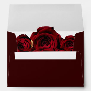 Burgundy Gold Red Roses Wedding Envelope