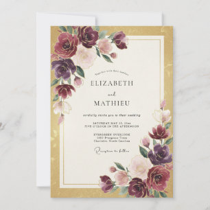 Burgundy Gold Regal Autumn Wedding Invitation