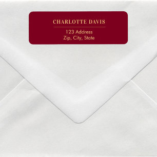 Burgundy gold return address label