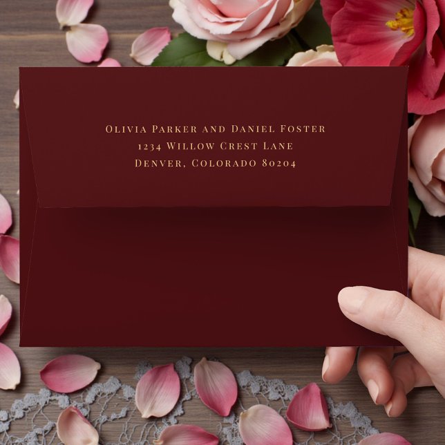 Burgundy Gold Return Address Wedding Envelope (Creator Uploaded)