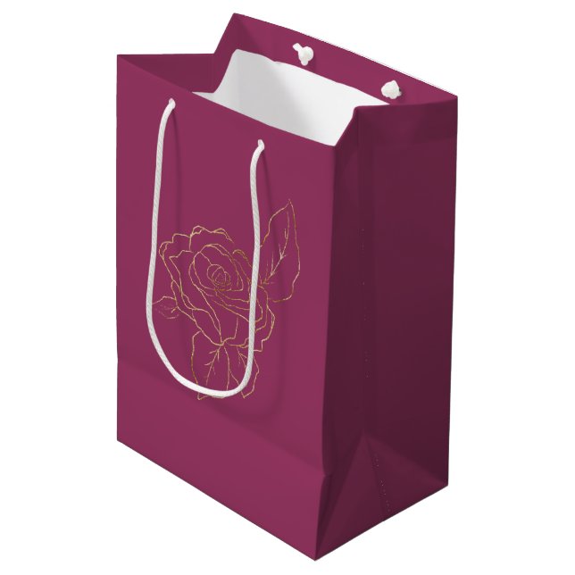 Burgundy Gold Rose Medium Gift Bag (Front Angled)