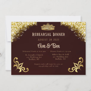 Burgundy Gold Royal Rehearsal Dinner Invitation
