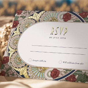 Burgundy Gold RSVP Reply Vintage Art Nouveau Foil Holiday Postcard