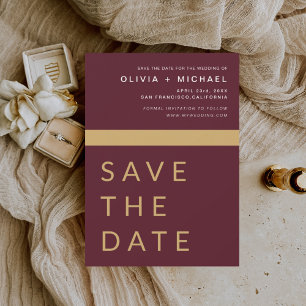 Burgundy Gold Save the Date Elegant Gold 
