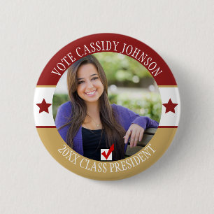 Burgundy & Gold School Election Student Body Vote 6 Cm Round Badge