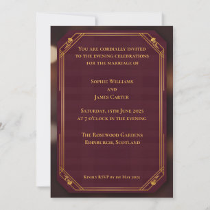 Burgundy Gold Scottish Evening Wedding Invitation 
