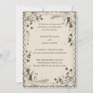 Burgundy Gold Scottish Evening Wedding Invitation 