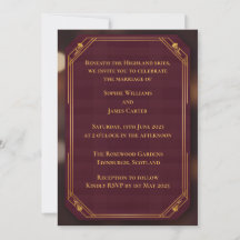 Burgundy Gold Scottish Wedding Invitation | Rich R