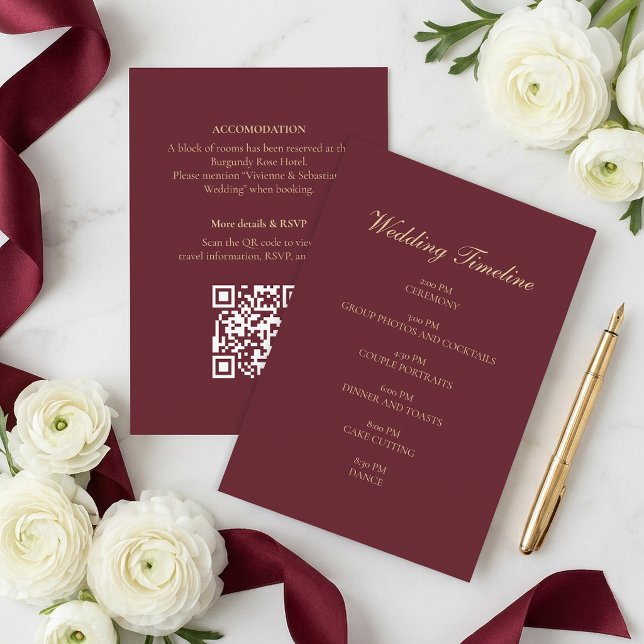 Burgundy Gold Script Minimal Wedding Timeline Card (Burgundy Gold Script Minimal Wedding Timeline Card)