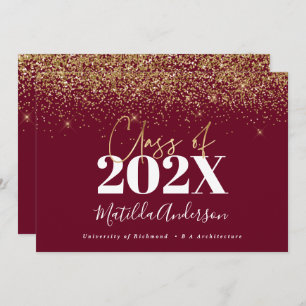 burgundy gold script modern elegant graduation  invitation