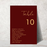 Burgundy Gold Script Seating Chart Names Wedding Table Number<br><div class="desc">Decorate your wedding tables with this modern, stylish card, featuring modern script and custom text of your choice. Easily add your own details by clicking on the "personalise" option. 🌸 PLEASE NOTE: The size of this card is 3.5" x 5". If you’d like a larger size, please contact me before...</div>