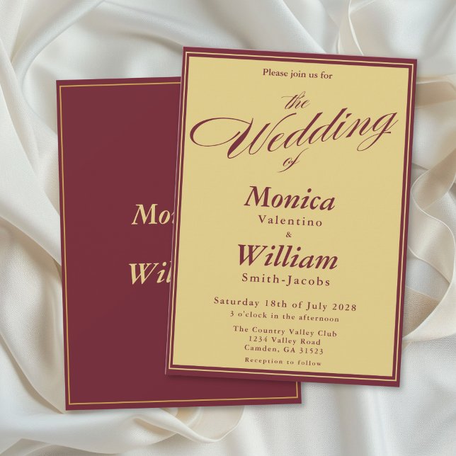 Burgundy Gold Script Typography Wedding Invitation (Creator Uploaded)