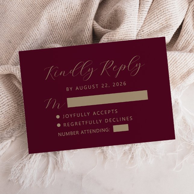 Burgundy Gold Script Wedding RSVP Card (Creator Uploaded)