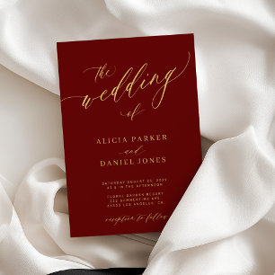 Burgundy gold simple classic elegant wedding invitation