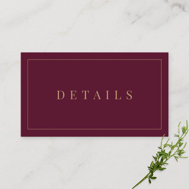Burgundy & Gold Simple Formal Wedding Details  Enclosure Card (Creator Uploaded)