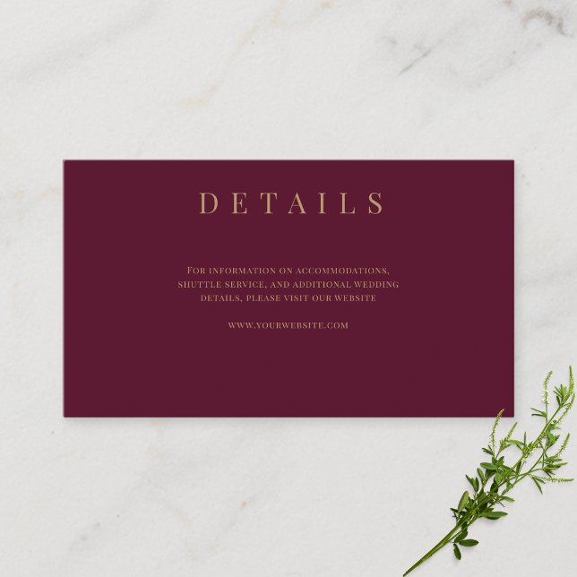 Burgundy & Gold Simple Formal Wedding Details Enclosure Card (Creator Uploaded)