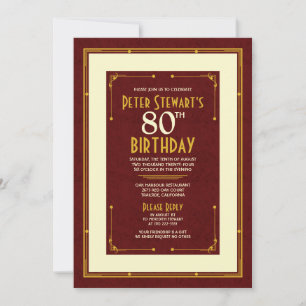 Burgundy Gold Simple Man's Classic 80th Birthday Invitation