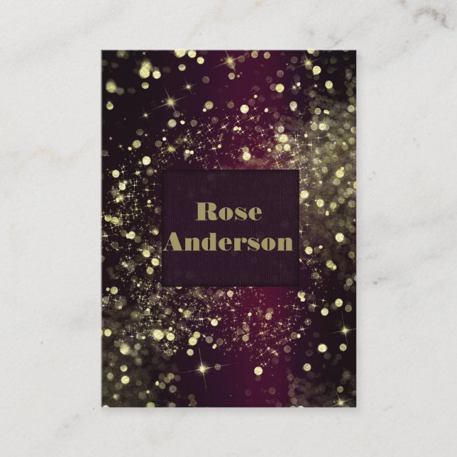 Burgundy & Gold Sparkling Lights Sparkle Glitter Business Card (Front)