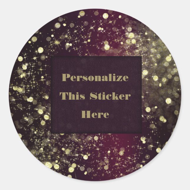 Burgundy & Gold Sparkling Lights Sparkle Glitter Classic Round Sticker (Front)