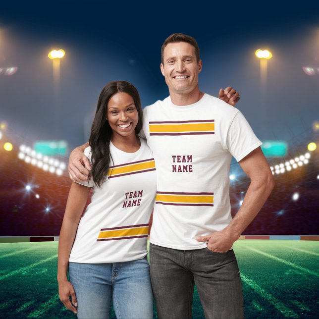 Burgundy Gold Sports Jersey Team Name White Unisex T-Shirt (Burgundy Gold Sports Jersey Team Name White Unisex T-Shirt)