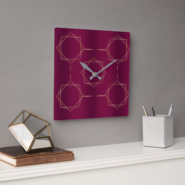 Burgundy & Gold   Square Wall Clock (Office)