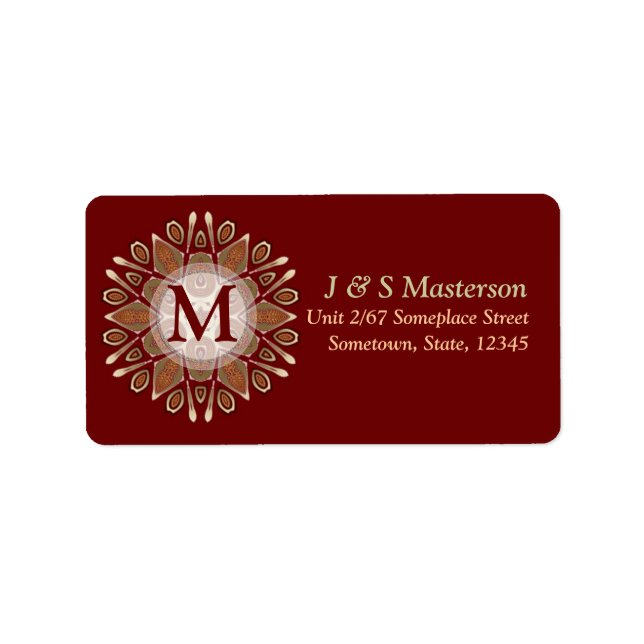 Burgundy+Gold Star Monogram Address Label (Front)
