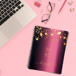 Burgundy gold stars monogram name 2025 planner<br><div class="desc">A dark burgundy background with dripping faux gold stars. Template for a year (upside down) Personalise and add a name. The name is written with a golden, modern hand lettered style script. Perfect for school, work or organising your personal/family life. To keep the swashes only delete the sample name, leave...</div>