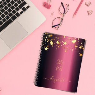 Burgundy gold stars monogram name 2027 planner