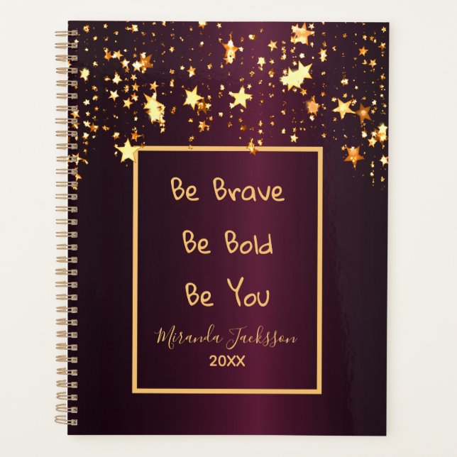 Burgundy gold stars motivational quote planner (Front)