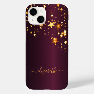 Burgundy gold stars name Case-Mate iPhone 14 case