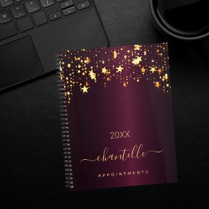 Burgundy gold stars name elegant 2025 planner