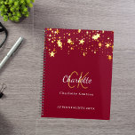 Burgundy gold stars name monogram 2025 planner<br><div class="desc">Burgundy background. Decorated with golden stars.  Personalise and add your first name,  monogram initials and full name,  a title year 2025 (or any year).</div>