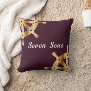 Burgundy gold steering wheels yacht boat name cushion