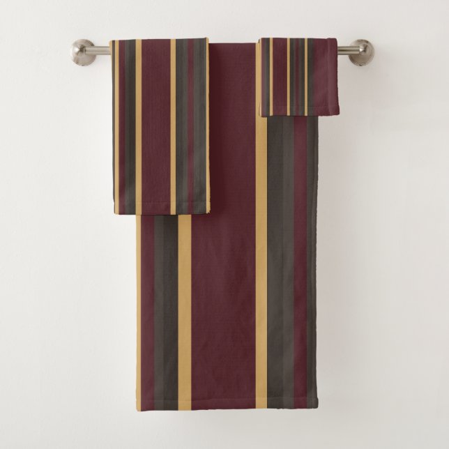 Burgundy Gold Stripes Bath Towel Set (Insitu)