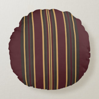 Burgundy Gold Stripes  Round Cushion