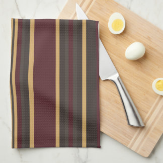 Burgundy Gold Stripes Tea Towel