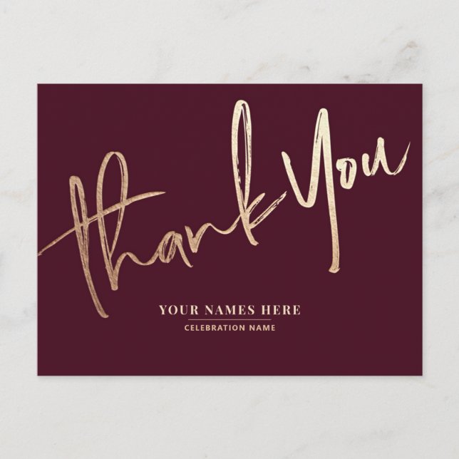 Burgundy Gold Thank You Elegant Universal Postcard (Front)