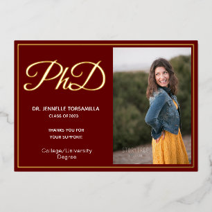 Burgundy Gold Thank You Photo PhD Graduation 