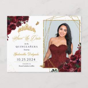 Burgundy & Gold Tiara Quinceañera Photo Postcard