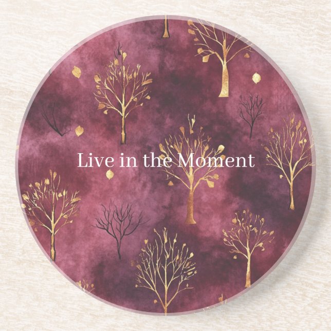 Burgundy Gold Trees Coaster (Front)