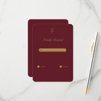 Burgundy Gold Vintage Script Wedding RSVP Card