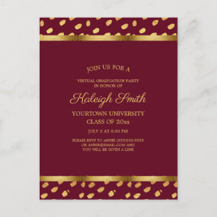 Burgundy Gold Virtual Quarantine Graduation Party Postcard