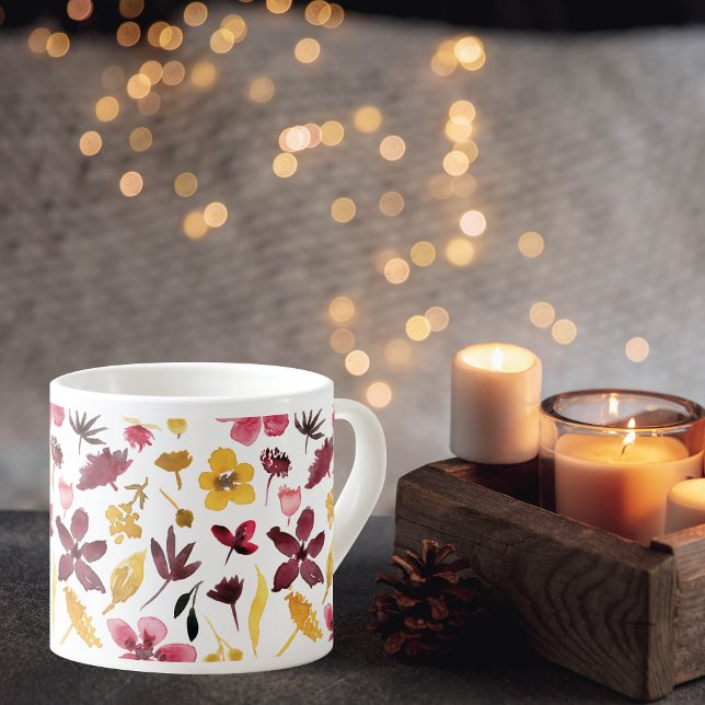 Burgundy Gold Watercolor Flowers Espresso Cup (Creator Uploaded)